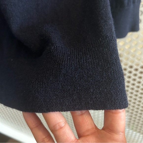 J Crew Merino Wool Crew Neck Sweater with Eyelet Lace Detail Size Small in Navy - Picture 2 of 7